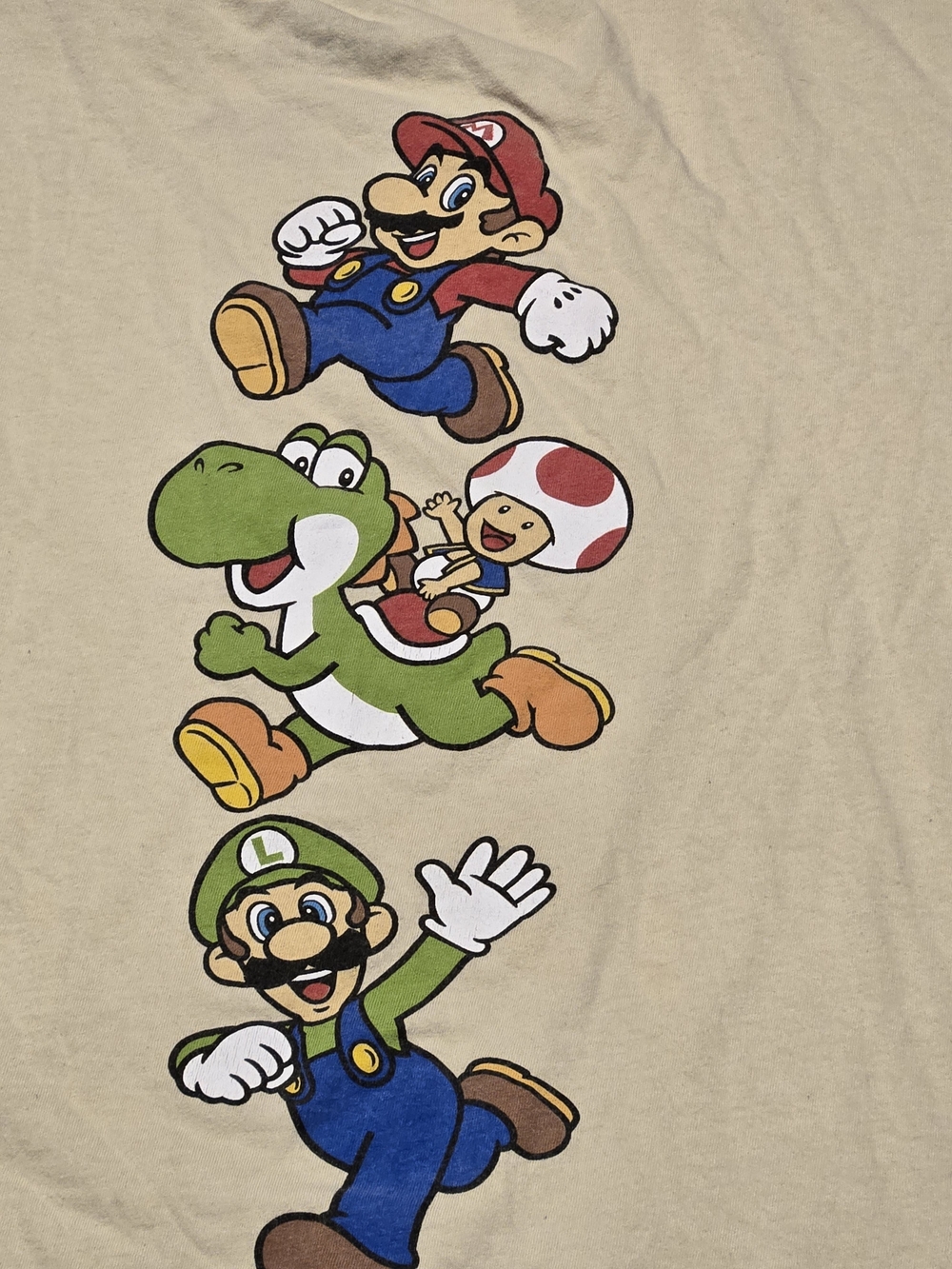 Nintendo Beige Short Sleeve Tee with Mario, Luigi, Yoshi & Toad Graphic